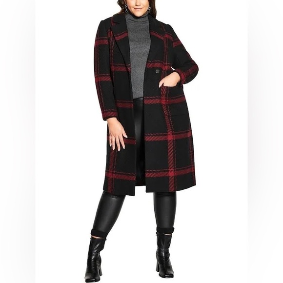 City Chic Checkmate Belted Heavy Long Coat, size XXL/24 - Picture 1 of 10